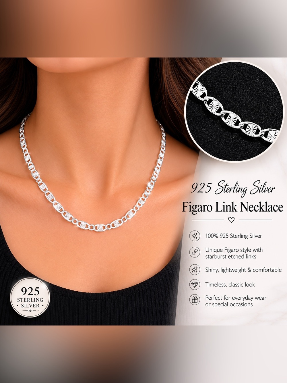 Classic Sterling Silver Figaro Link Necklace - Timeless Silver Chain